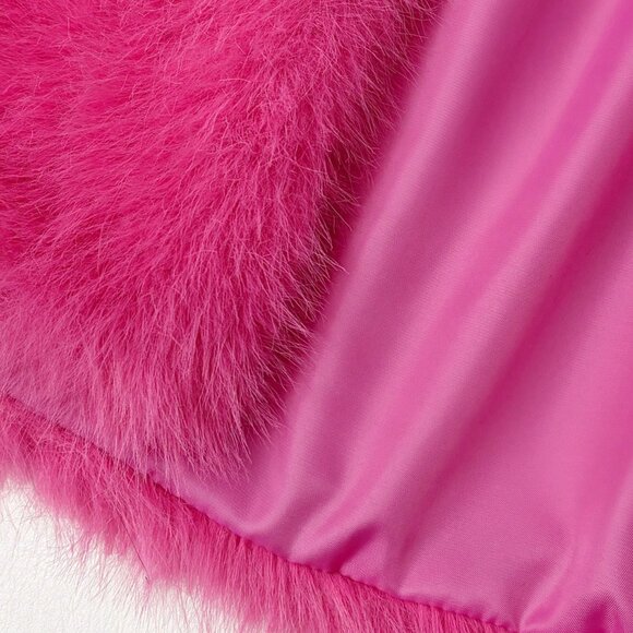 Hot Pink Casual Women's Plus Size Lapel Neck Loose Faux Fur Coat - Picture 6 of 6